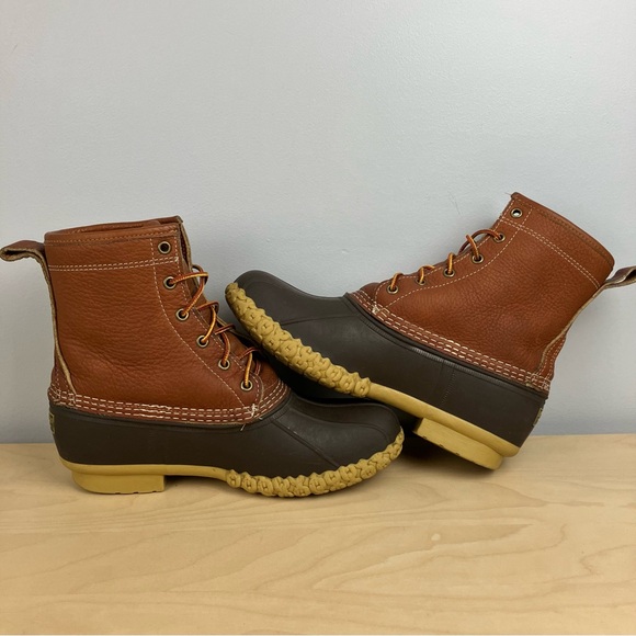 L.L. Bean Women’s Size 9.0 Wide 8” Shearling Lined Duck Boots Brown Leather - Picture 6 of 14